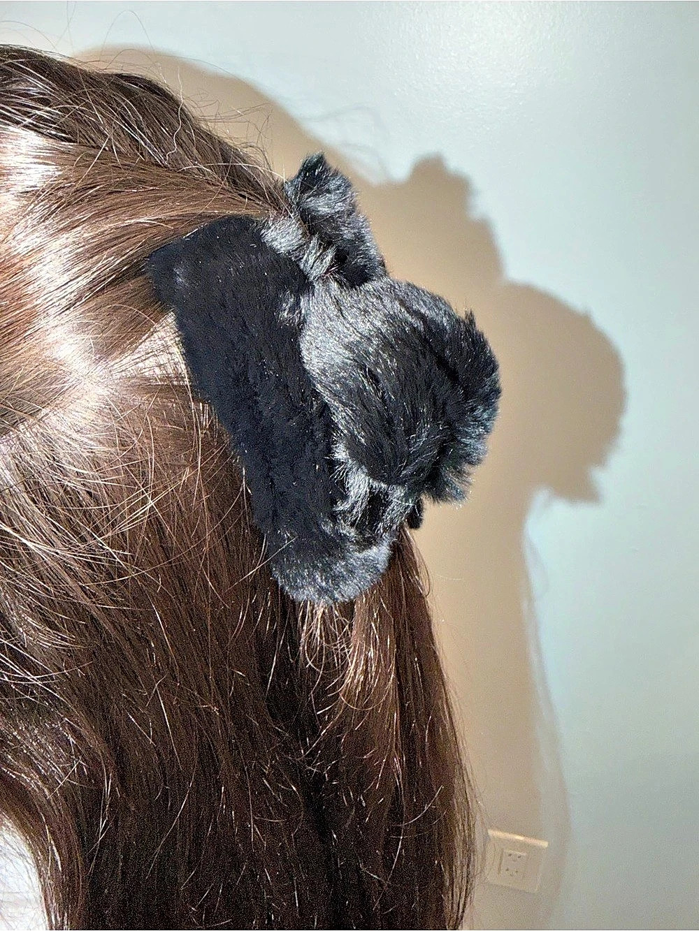 Fur black hair clip